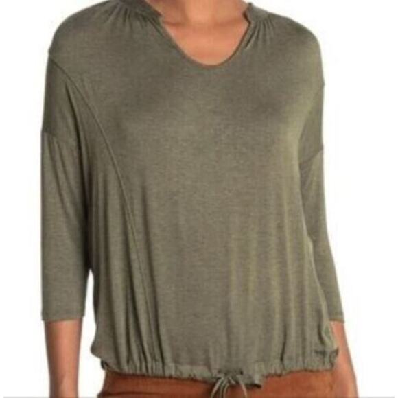 H by Bordeaux Drawstring Waist 3/4 Sleeve Top Sz Medium in Green Heather NWT - Picture 2 of 7